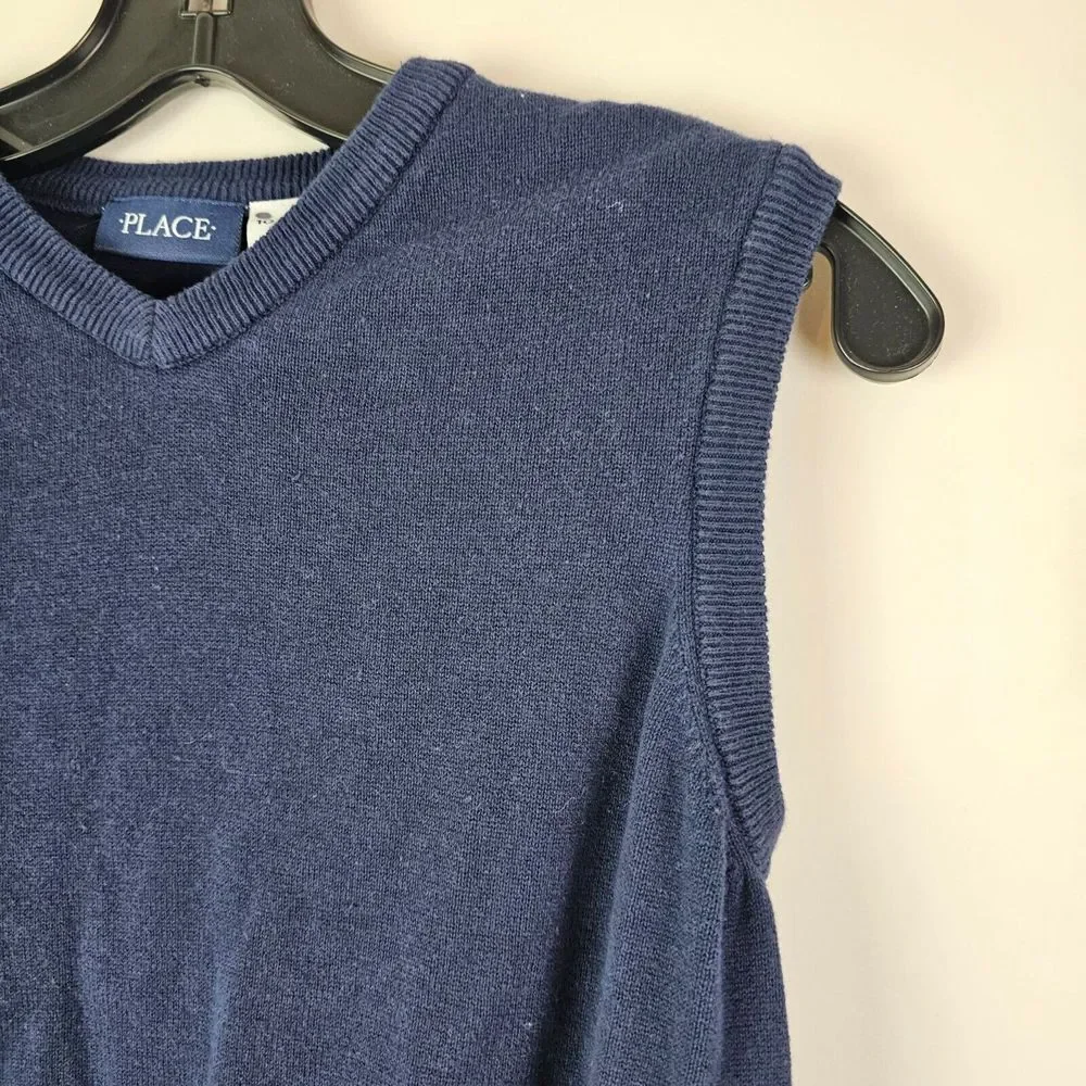 Children's Place Boys Sweater Vest Navy‎ Blue V-Neck Size 10/12 School Uniform